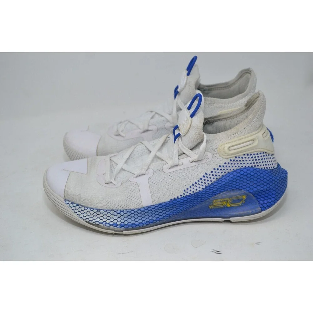Under Armour BGS Curry 6 Boys 6Y Basketball Shoes White Blue Sneaker 3020415-103